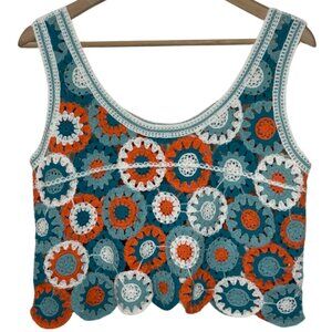 UNBRANDED | Women's Cropped Multicolor Crochet Sleeveless Top | Size M